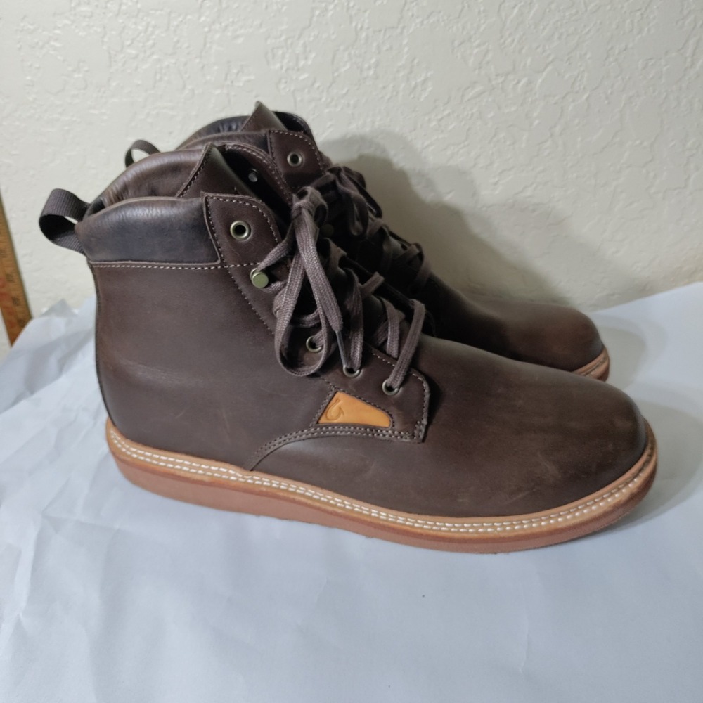 OluKai Men's Dark Brown Leather Ankle Lace-Up Boots